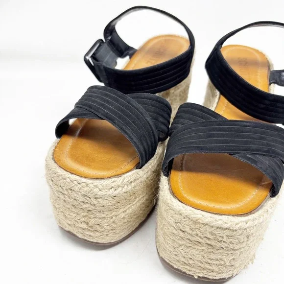 Schutz Black Suede Espadrille Platform Wedge Sandals Size 7.5 Natural Neutral - Picture 2 of 8
